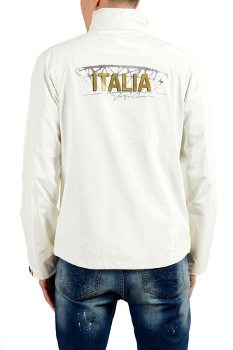 Emporio Armani EA7 "Italia Team" Men's White Full Zip Hooded Windbreaker Jacket 