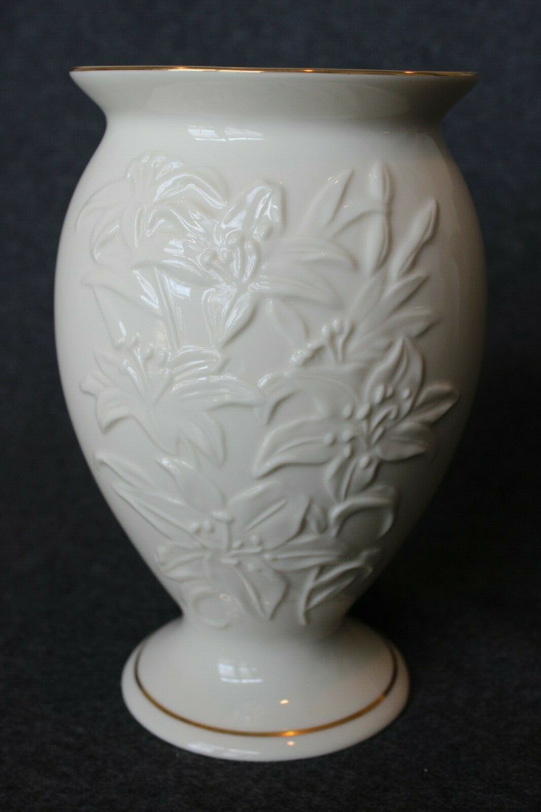 Lenox Footed Vase, Tiger Lily Pattern W/Gold Trim, Ivory Porcelain China