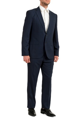 Pre-owned Hugo Boss Men's "johnstons5/lenon1" Regular Fit Plaid 100% Wool Two Button Suit In Blue/dark Blue