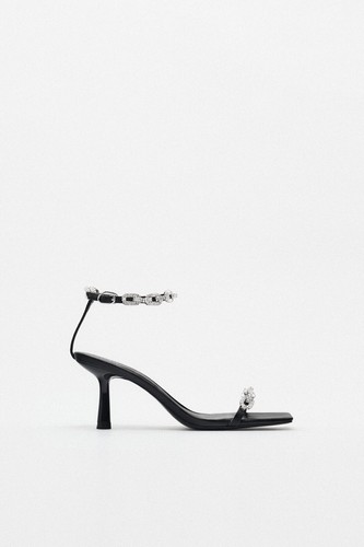 Zara Women Rhinestone Chain Heeled Sandals Black 2353/010 | eBay