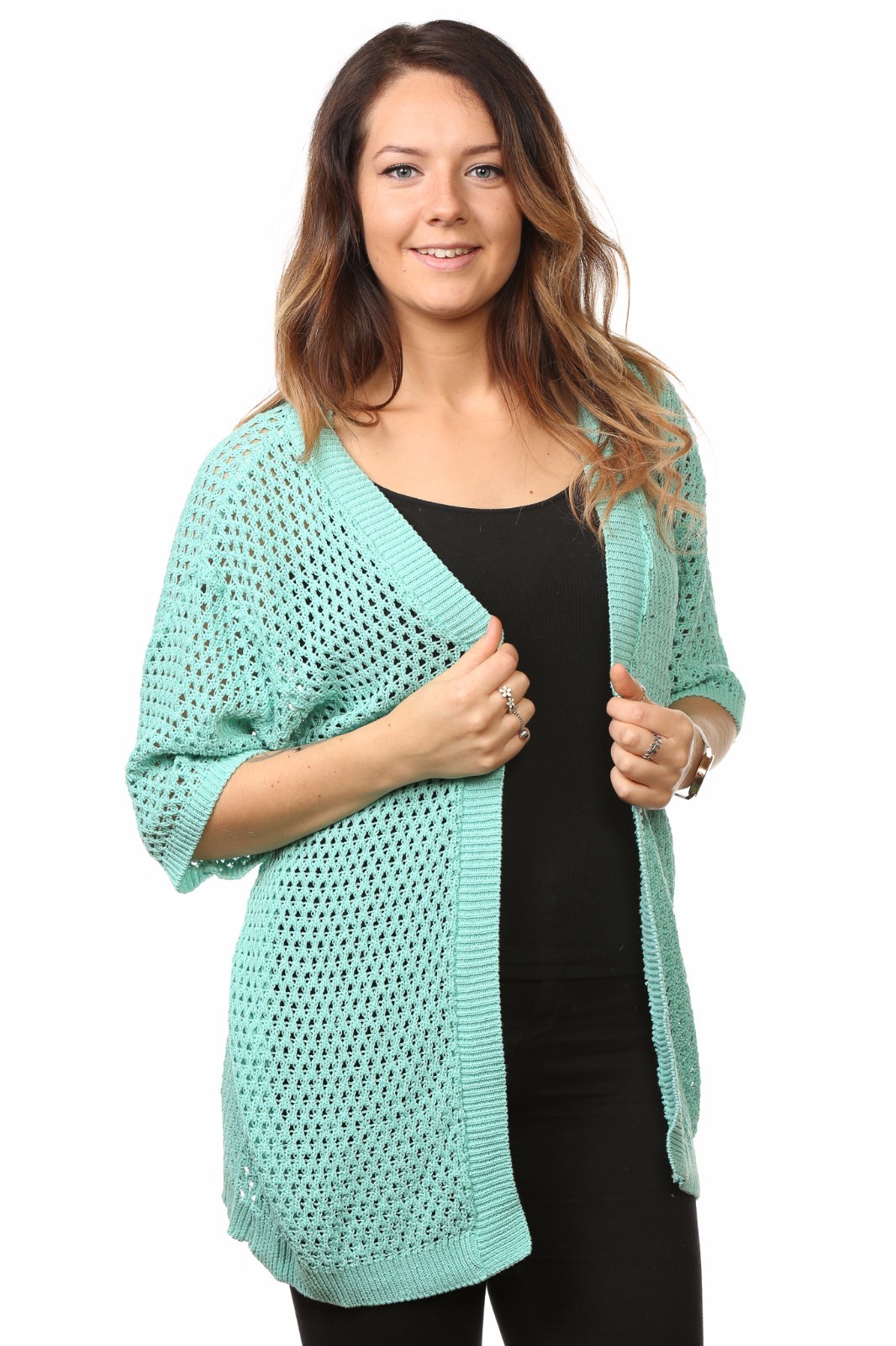 New Ladies Women’s Mesh Knitted Short Sleeves Cardigans Tops Jumpers