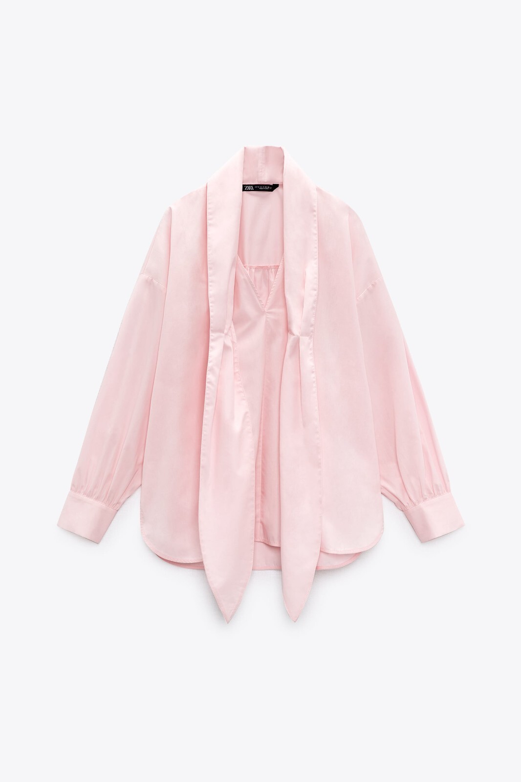 ZARA PINK TIE NECK PUSSY BOW OVERSIZED POPLIN BLOUSE SHIRT