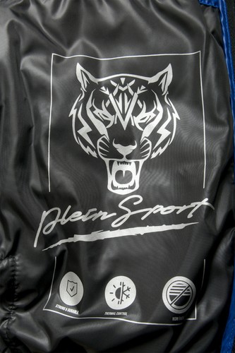 Plein Sport Men's Black Hooded Logo Print Zip Up Parka Jacket