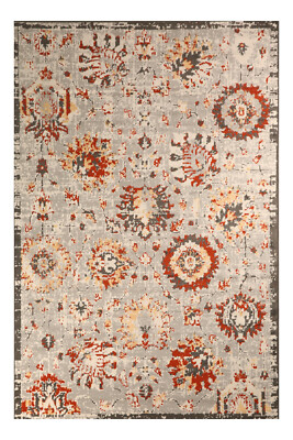 Distressed, Floral - 2'x4', Light Grey, Oriental Traditional Area Rug - 507