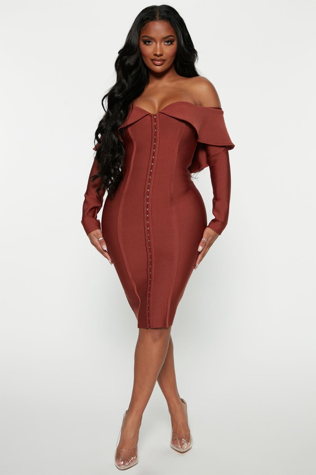 FASHION NOVA BANDAGE MIDI DRESS -RUST Size XL | eBay UK