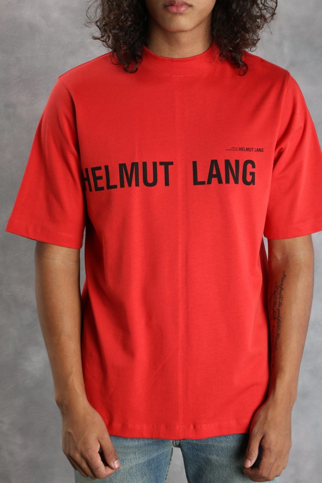 HELMUT LANG T Shirt Short Sleeve Big Logo Black Print Red HELMUT LANG T Shirt Short Sleeve Big Logo Black Print Red