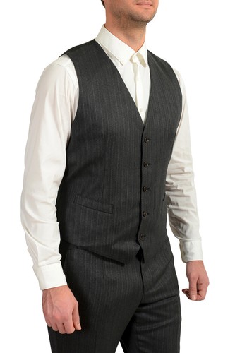 Pre-owned Dolce & Gabbana Men's "gold" 100% Wool Striped Three Piece Suit Us 34r It 44r In Gray