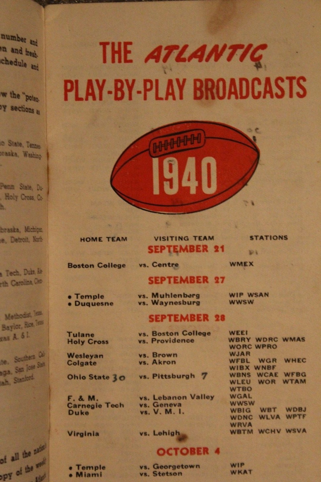 Atlantic Refining Co. Football Book 1940 College Schedules, Forecasts