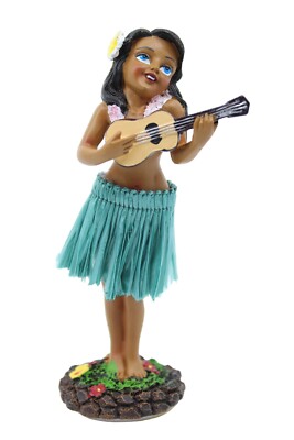 Hawaiian Hula Lady w/ Ukulele Mini Dashboard Doll - 4'' Doll for Car, Grass Skirt
