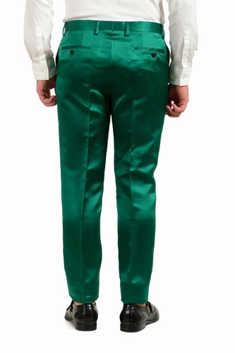 Pre-owned Dolce & Gabbana Men's 100% Silk Emerald Green Two Button Three Piece Suit