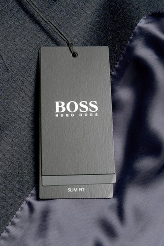 Pre-owned Hugo Boss Men's "nadim4" Slim Fit Wool Two Tone Button Down Coat In Blue/black