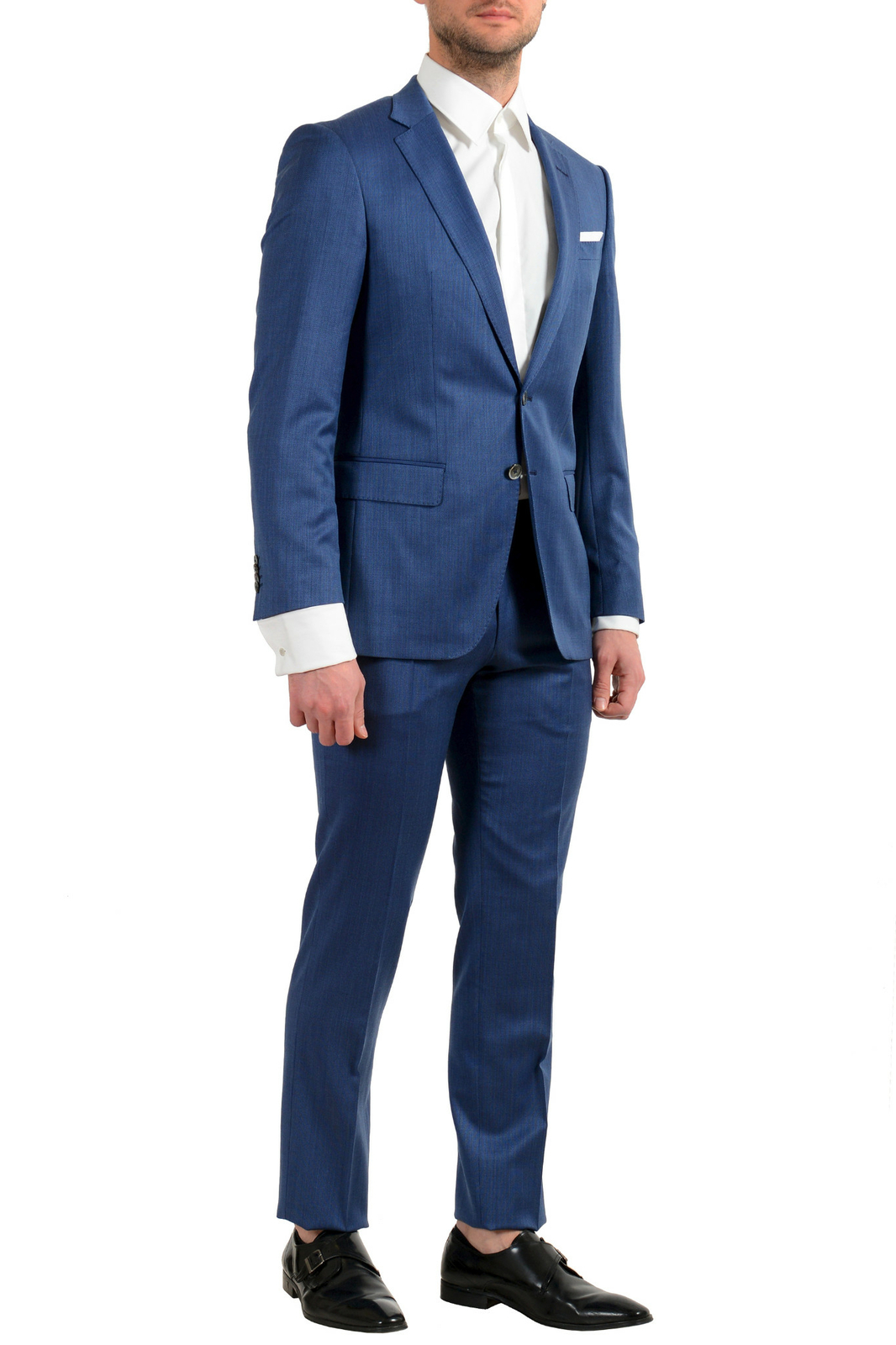 Pre-owned Hugo Boss Men's "hutson5/gander2" Slim Fit 100% Wool Blue Two Button Suit