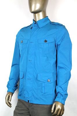 Pre-owned Gucci $1650  Mens Nylon Stretch Windbreak Blouse Jacket Turquoise 337454 4610 In Blue
