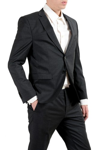 Pre-owned Hugo Boss "reymond/wenten" Men's 100% Wool Plaid Dark Gray Two Button Suit