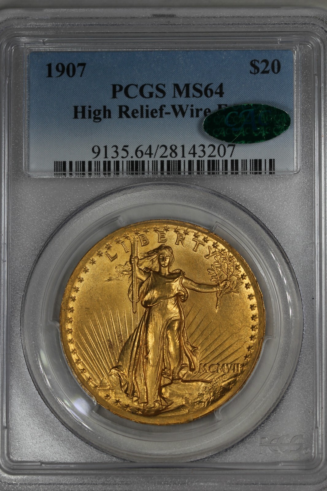 1907 20.00 PCGS CAC MS64 SAINT GAUDENS, HIGH RELIEF, WIRE EDGE | eBay