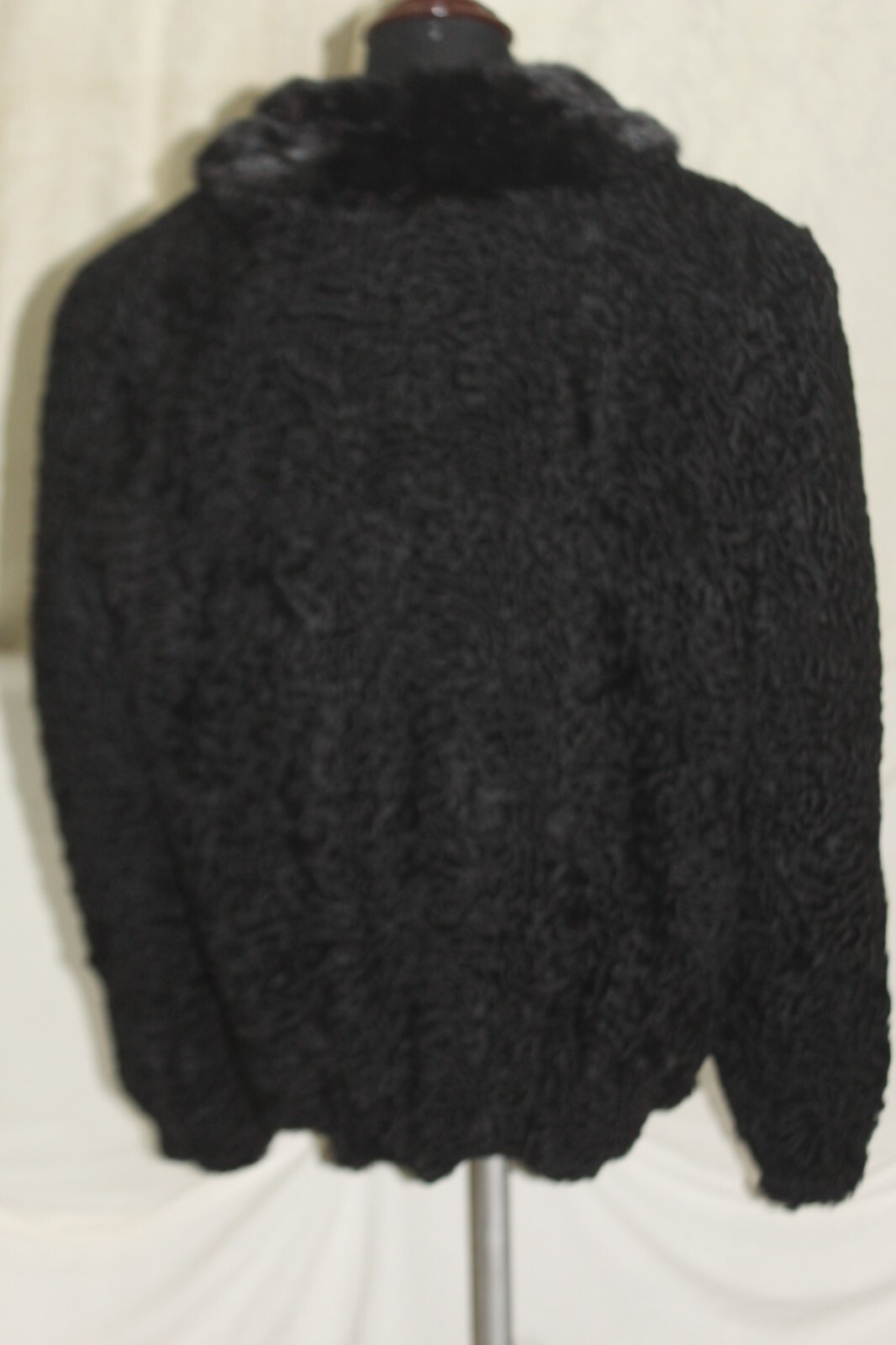 Pre-owned Handmade Black Reversible Real Persian Lamb Fur Coat Real Mink Fur Collar All Sizes