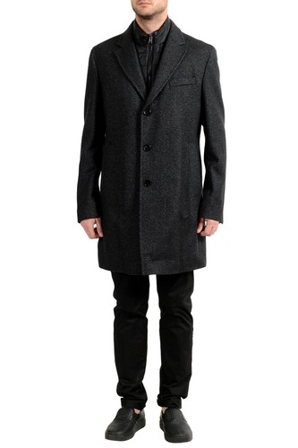 Pre-owned Hugo Boss "nadim4" Men's Wool Slim Three Button Coat With Detachable Inner In Gray