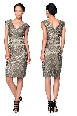 Pre-owned Tadashi Shoji Smoke Pearl Paillette Embroidered Sequin Lace Banded Dress In White