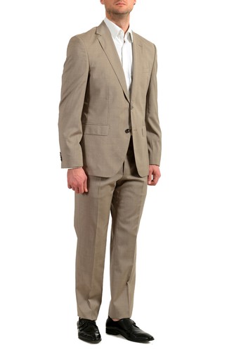 Pre-owned Hugo Boss Men's "johnstons5/lenon1" Regular Fit 100% Wool Two Button Suit In Beige