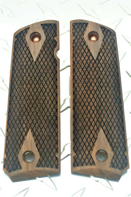 Classic Double Diamond Check Laser Carved American Walnut 1911 Grips Full Size