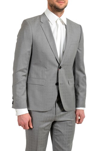 Pre-owned Hugo Boss "astian/hets182" Men's 100% Wool Extra Slim Gray Two Button Suit