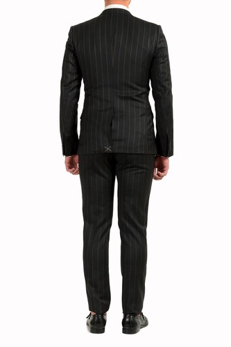 Pre-owned Dolce & Gabbana Men's "gold" 100% Wool Striped Two Button Three Piece Suit In Gray/beige