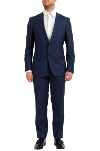 Pre-owned Hugo Boss Men's "huge6/genius5" Slim Fit Blue Striped 100% Wool Two Button Suit