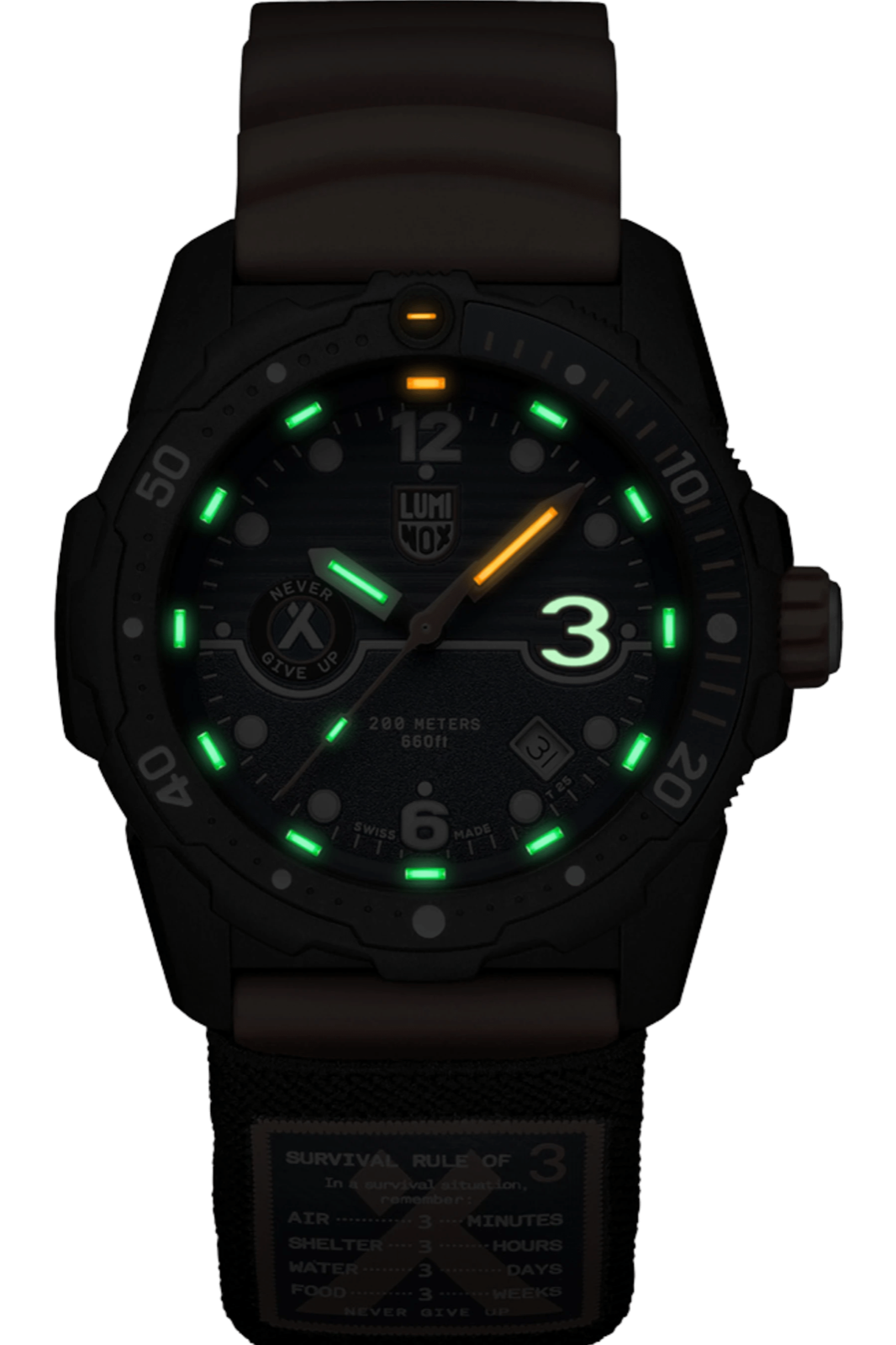 Pre-owned Luminox Bear Grylls Xb.3723.r3.1 Survival Rule Of 3 Rubber Quartz Men's Watch