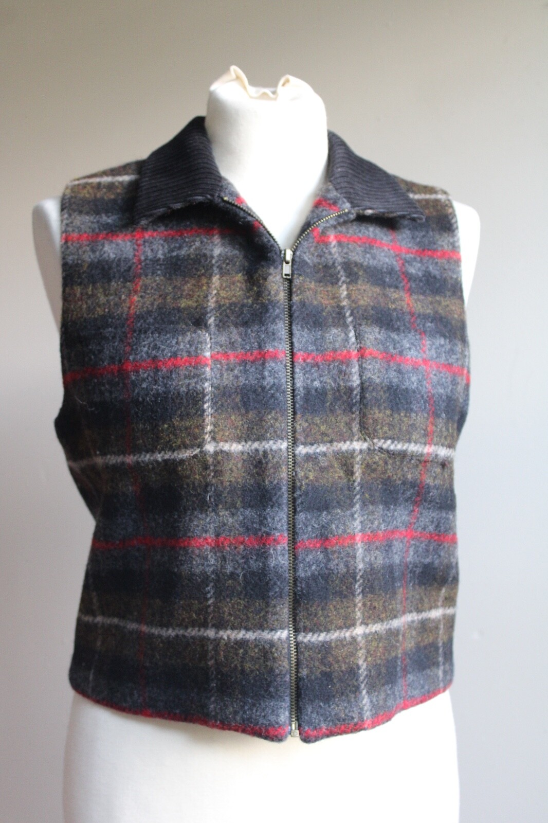 Vtg Scott Taylor 6 Fuzzy Wool Plaid Gray Brown Check Full