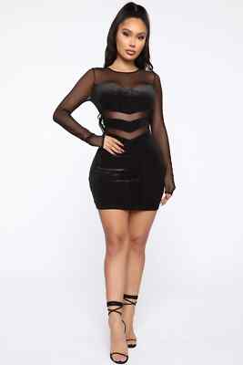 NWT Fashion Nova Meet Me After Dark Velvet Glitter Sheer Cut Out Mini Dress XL