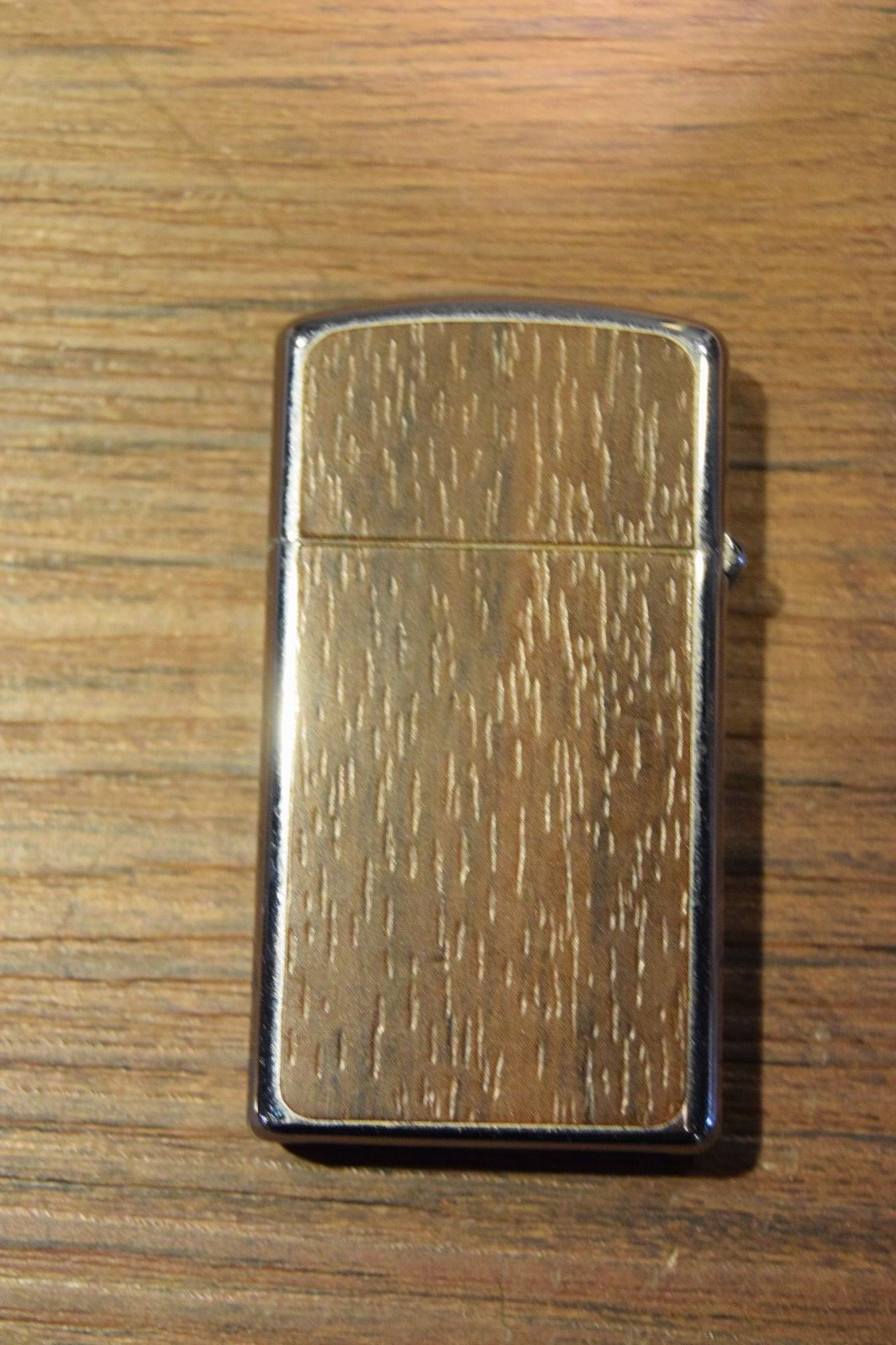 Vintage Zippo Slim 1977 Wood Grain Lighter - Blank Not