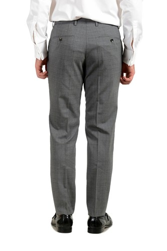 Pre-owned Hugo Boss "huge6/genius5" Men's 100% Wool Plaid Slim Gray Two Button Suit