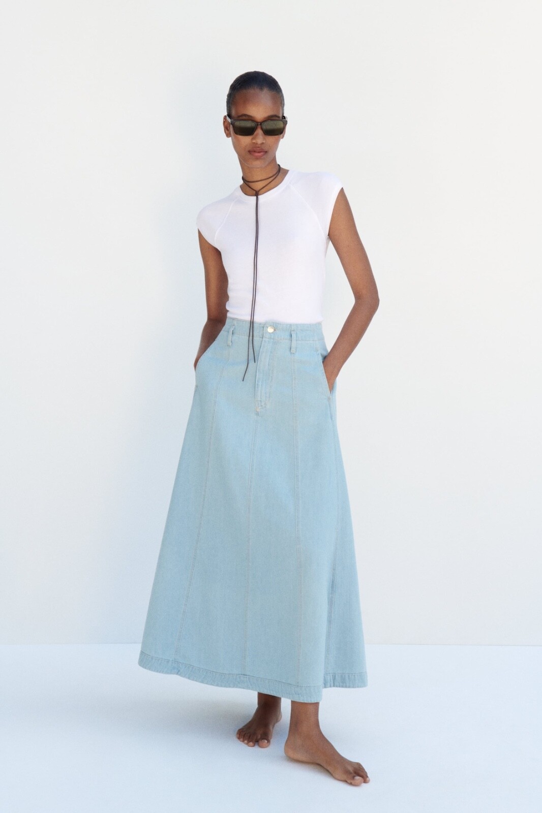NWT ZARA Z1975 Denim High-Waisted A-Line Midi Cotton Skirt NWT ZARA Z1975 Denim High-Waisted A-Line Midi Cotton Skirt