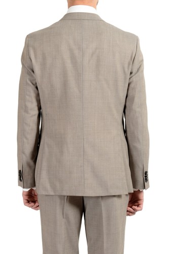 Pre-owned Hugo Boss "jeffery/simmons182" Men's 100% Wool Beige Two Button Suit
