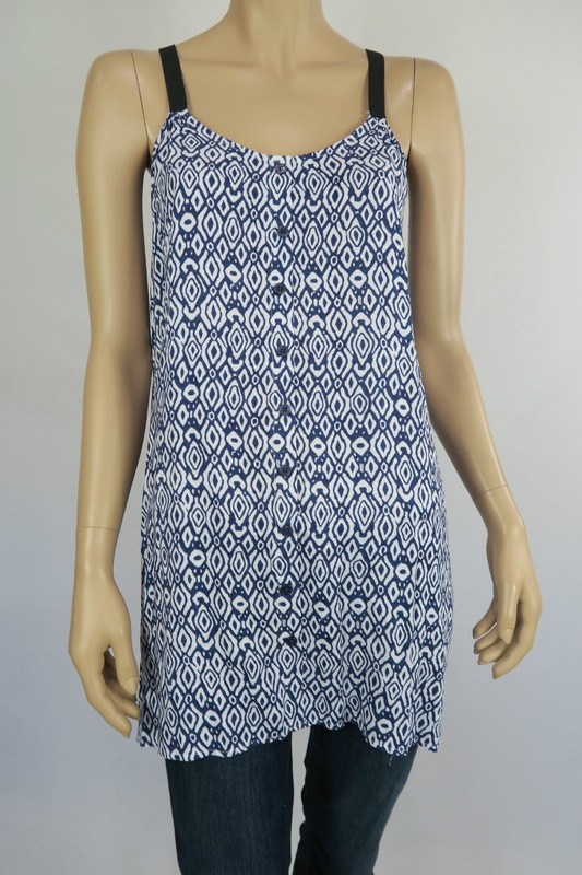 Crossroads Ladies Sleeveless Peak Hem Button Thu Tunic Top Size 8 10 Colour Blue