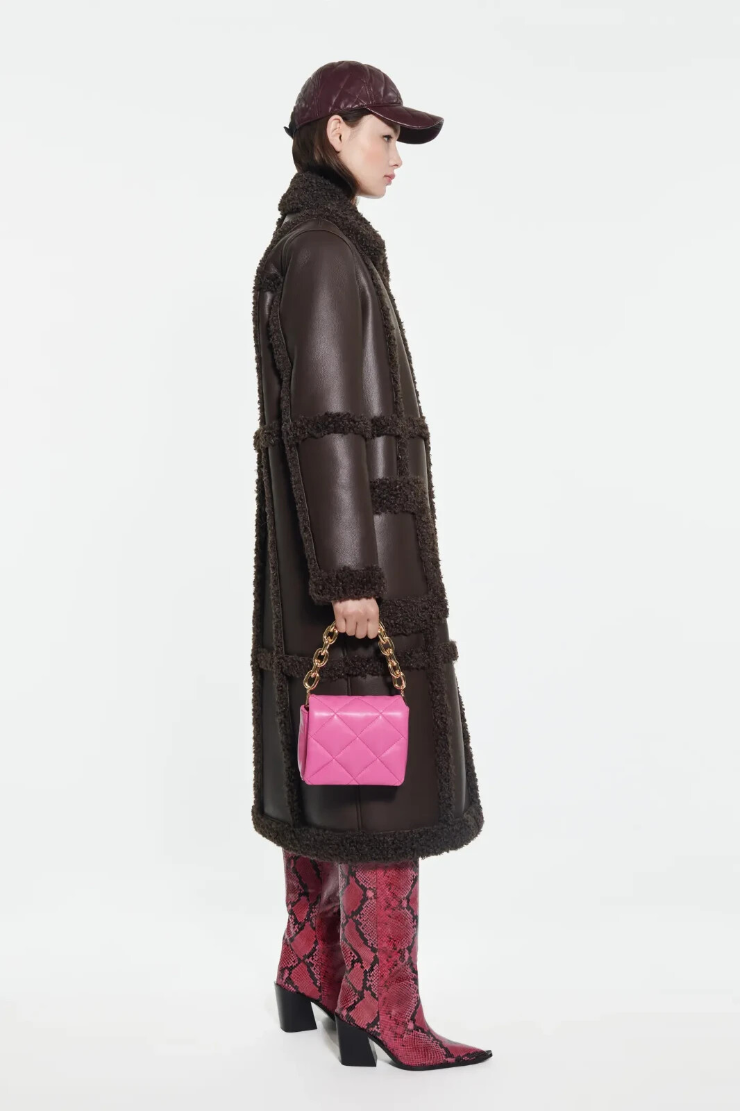 Pre-owned Studio $725 Stand  Women's Patrice Faux-leather Coat, Dark Brown/dark Brown, 34