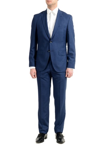 Pre-owned Hugo Boss "johnstons5/lenon1" Men's 100% Wool Blue Two Button Suit