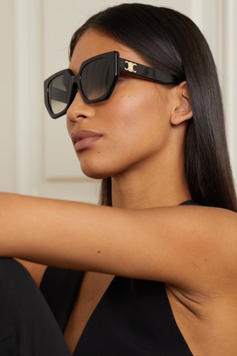 Pre-owned Celine Cl40239f 01f Triomphe Women Sunglasses Black Gold Grey Gradient Authentic In Gray