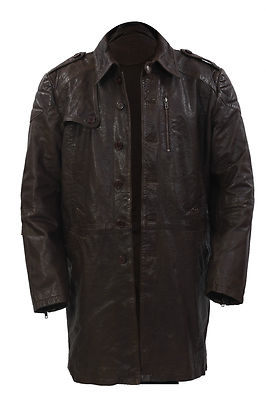 INFINITY INFINITY HERREN LANG MILITÄR WEICH DISTRESSED BRAUNES LEDER TRENCHCOAT