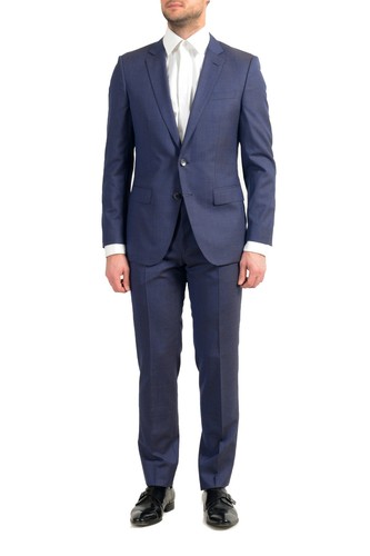 Pre-owned Hugo Boss "huge6/genius5_bxn" Men's 100% Wool Two Button Suit In Blue
