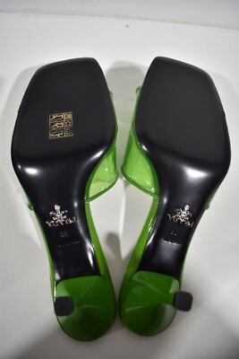 Pre-owned Prada Plexiglas Green Pvc Patent Leather Backless Sandal Mule Heel Pump 37