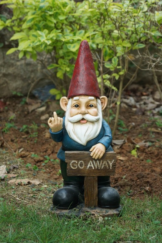 Garden Gnome Holding Go Away Sign Funny Garden Statue Home