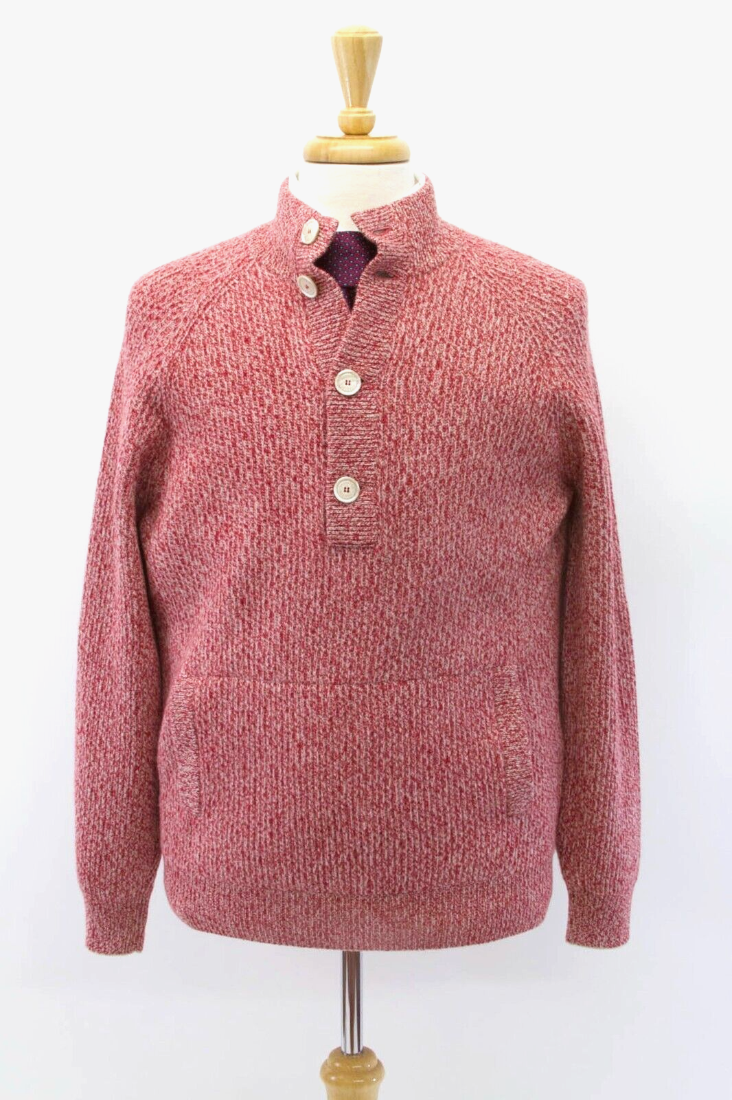 Pre-owned Brunello Cucinelli $3100  Cashmere Blend Chunky Henley Sweater 50/ 40us A232 In Red