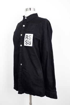 Raf Simons Shirt Mens Medium Black RS Patch Designer Made in Portugal