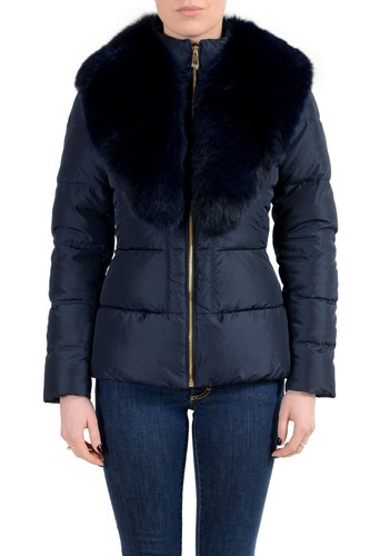 Pre-owned Versace Collection Women's Down Fox Fur Collar Parka Jacket Sz Xs S M L Xl 2xl In Blue