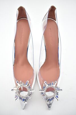 Pre-owned Amina Muaddi 95 Begum Pump Pvc Clear Transparent Glass Crystal Sandal Heel 39