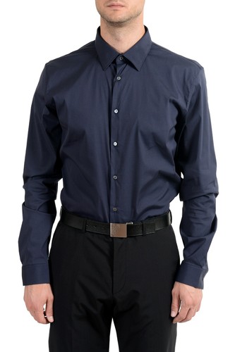 Pre-owned Burberry Men's Dark Blue Slim Long Sleeve Dress Shirt