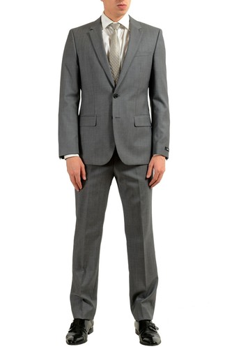 Pre-owned Hugo Boss "halsey/merill2" Men's 100% Wool Gray Two Button Suit