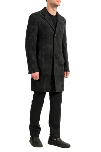 Pre-owned Hugo Boss Men's "nye2" Slim Fit Multi-color Wool Button Down Coat Us S It 48 In Multicolor