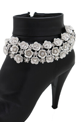 Women Silver Metal Chain Boot Bracelet Anklet Shoe Flowers Charm Night Club Wear